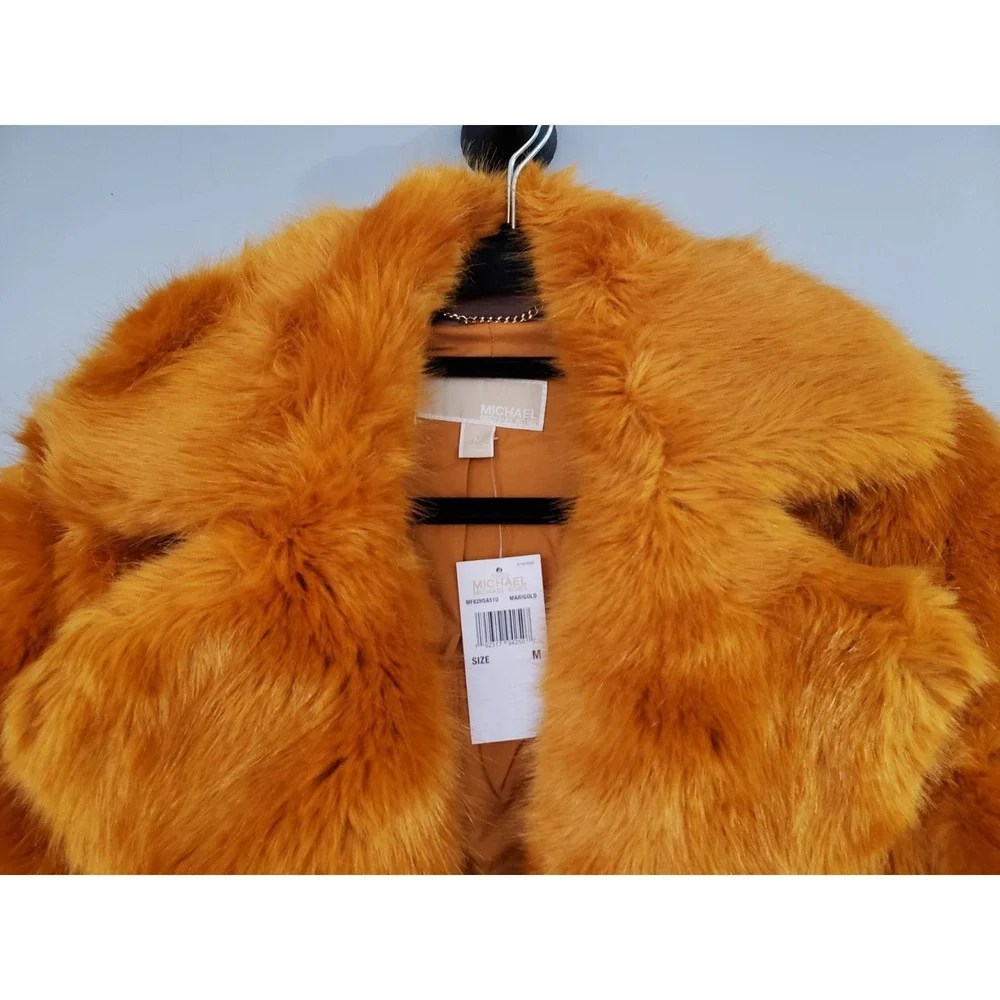 NEW Michael‎ Kors Faux Fur Selena Gomez Mabel's Orange Fur Jacket-Coat Mob Boss